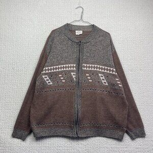VTG Porto Bello Aztec Geometric Grandpa Brown Sweater Men Sz L Canada Made